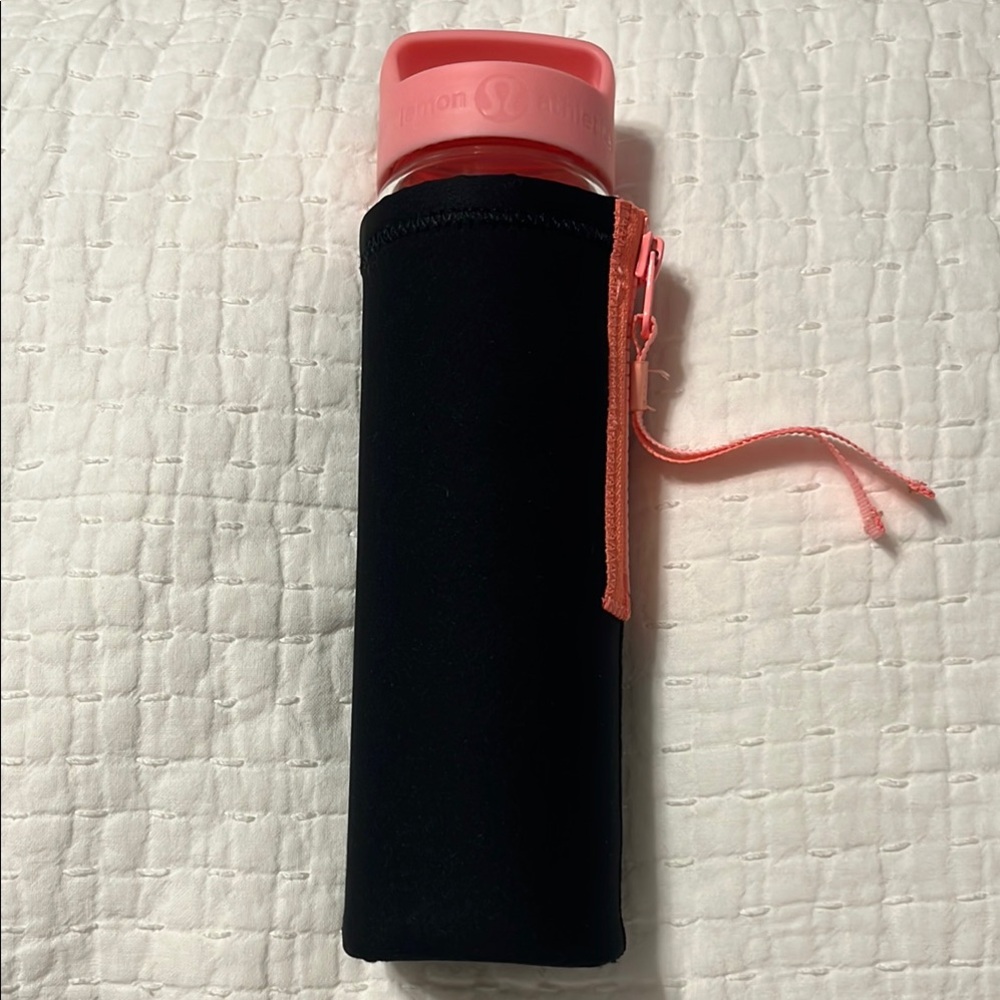 Lululemon Pure Balance Glass Water Bottle With Black Insulating Sleeve